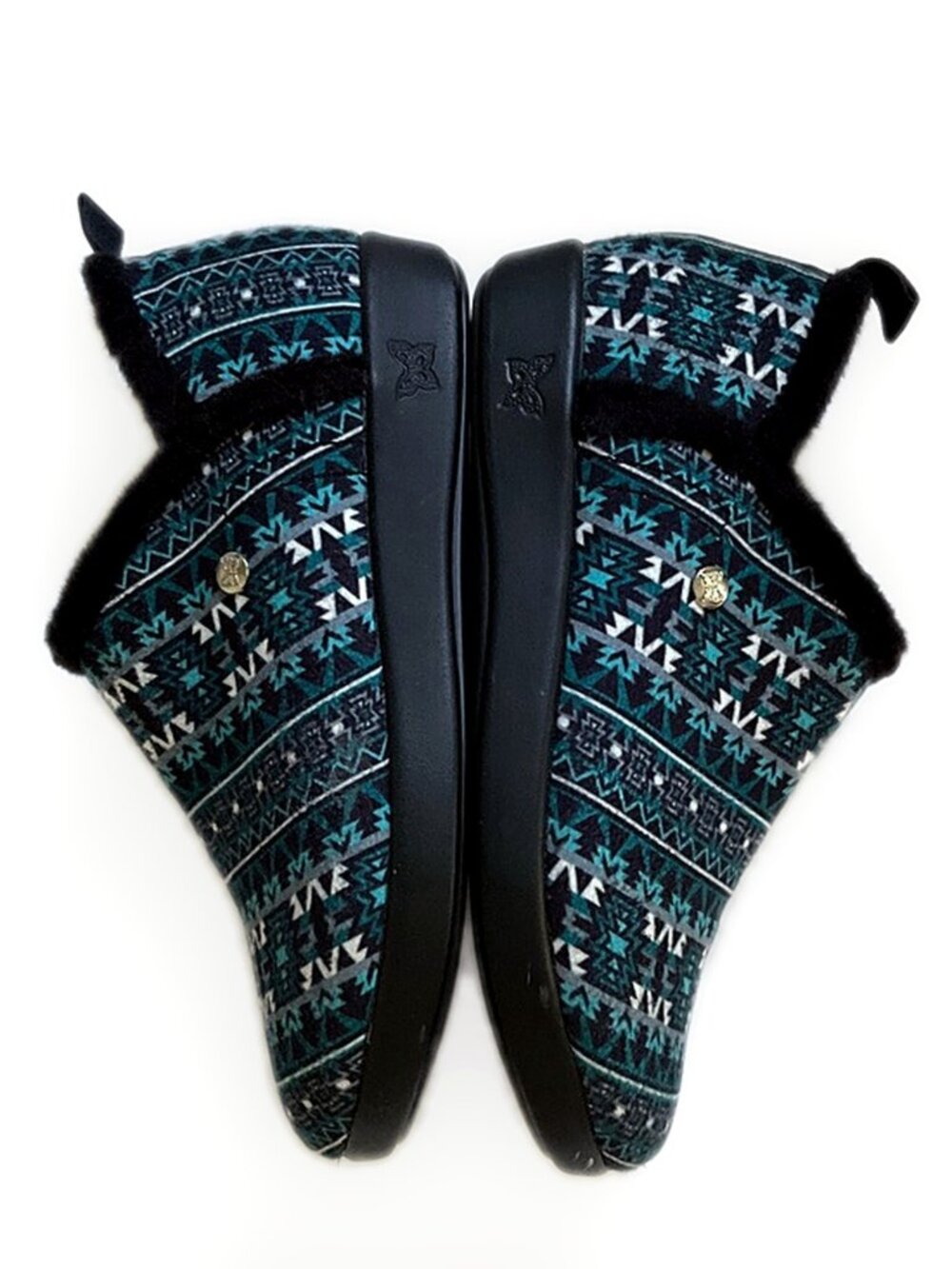 Alegria Women’s Shoes Teal and Black Patterned Slip-On Clogs Slippers size 9